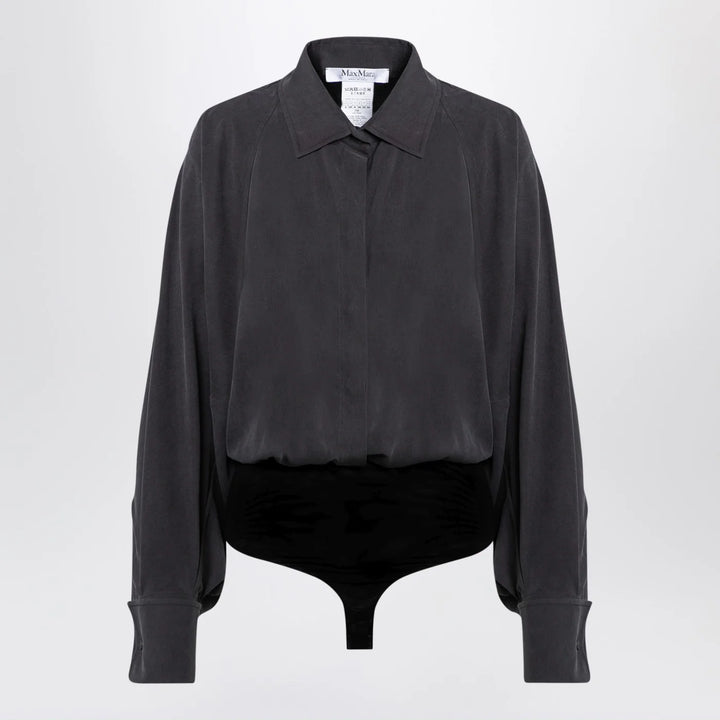 Max Mara - Anthracite grey silk body shirt