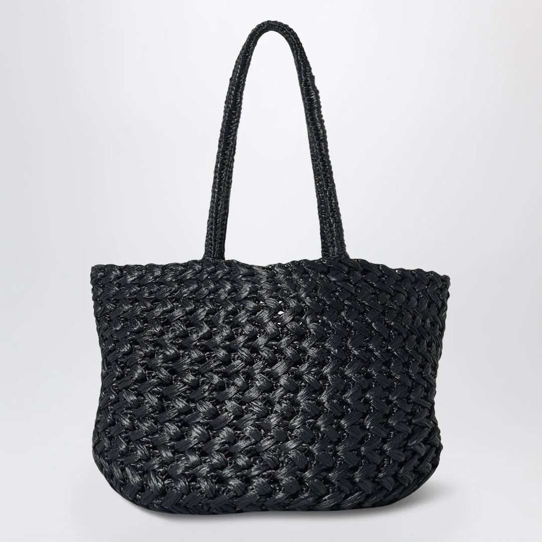 The Row - Estelle Two bag in black woven raffia