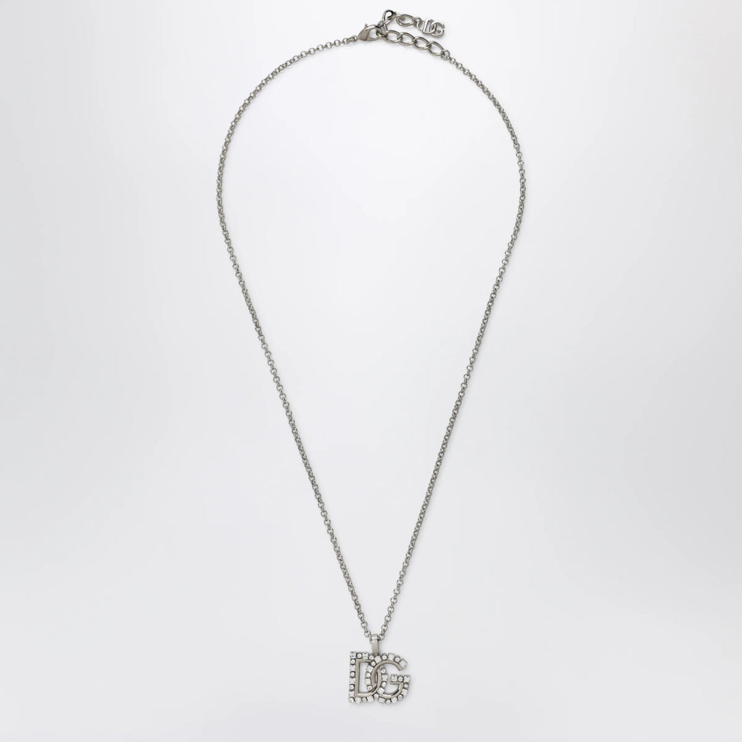 Dolce&amp;Gabbana - Thin chain necklace with rhinestone DG logo in silver