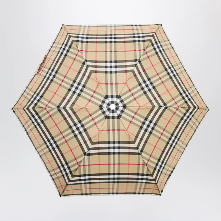 Burberry - Foldable Check umbrella in polyester, sand Brand Apparel &amp; Accessories U
