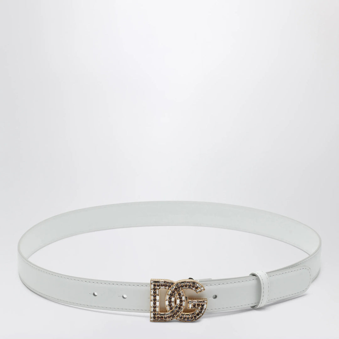 Dolce&amp;Gabbana - DG logo calfskin leather belt in optic white Brand Apparel &amp; Accessories > Clothing Accessories > Belts 75 EU