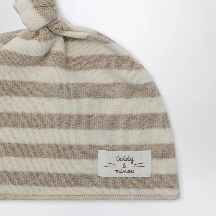 Teddy &amp; Minou - Beige striped cotton beanie Brand Apparel &amp; Accessories > Clothing Accessories > Hats
