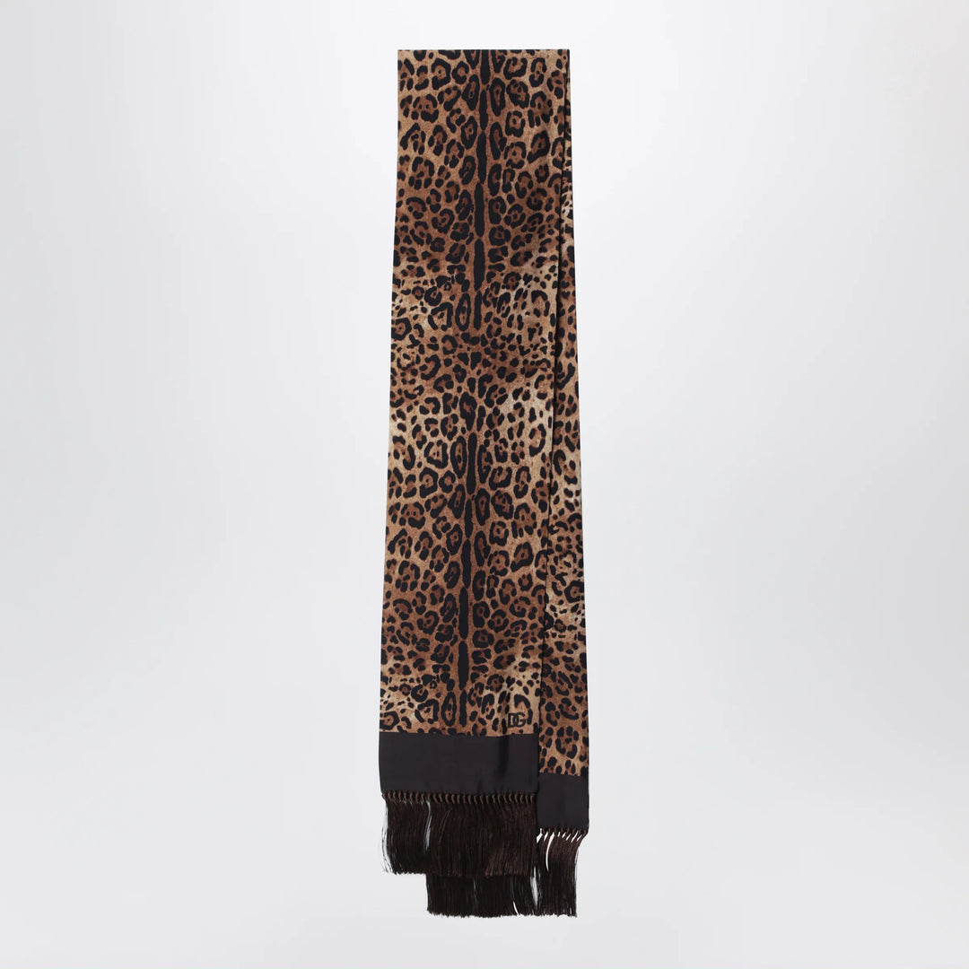 Dolce&Gabbana - Leopard-print silk scarf with fringes Brand Apparel & Accessories > Clothing Accessories > Scarves & Shawls TU