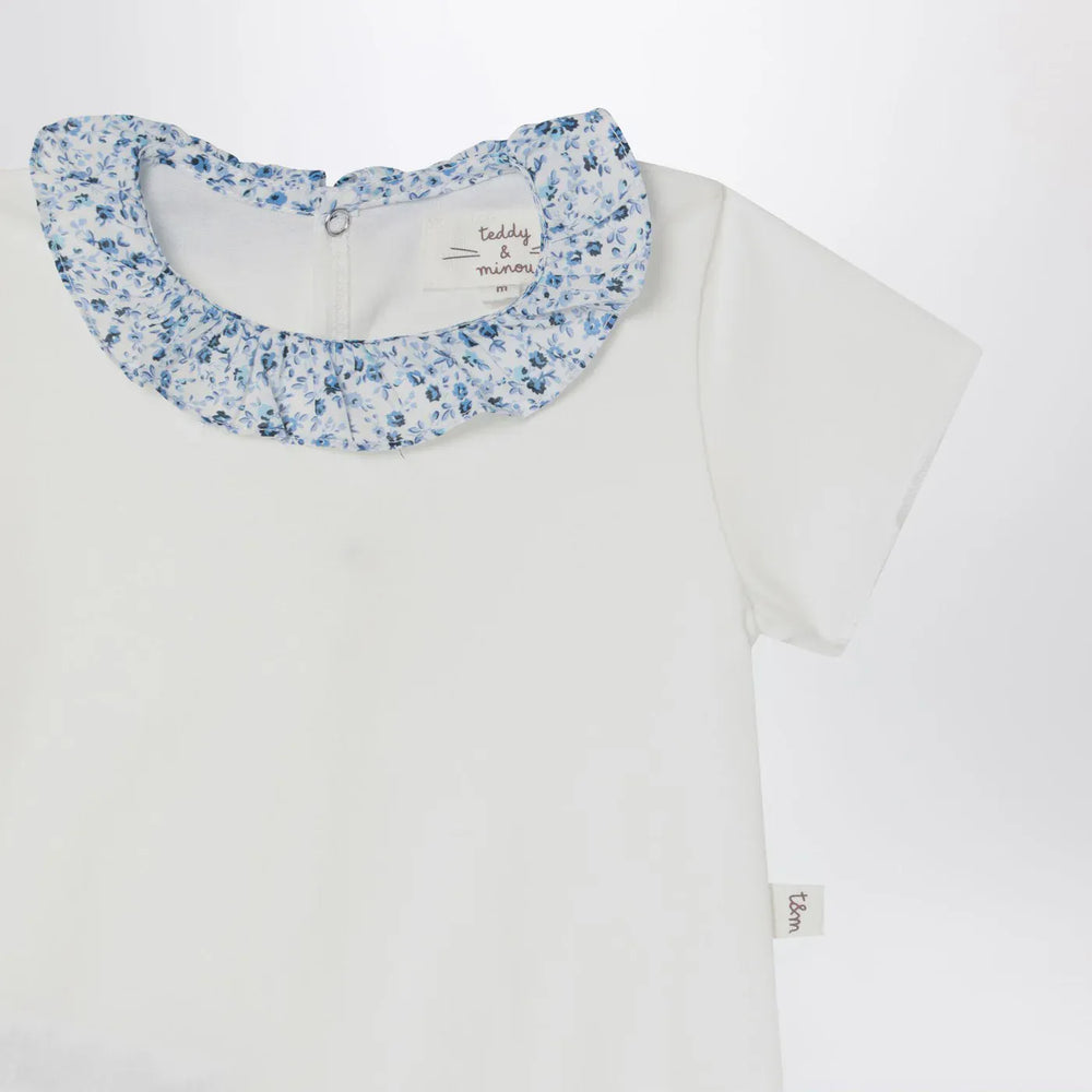 Teddy & Minou - White romper with Liberty fabric collar Brand Apparel & Accessories > Clothing > One-Pieces > Jumpsuits & Rompers