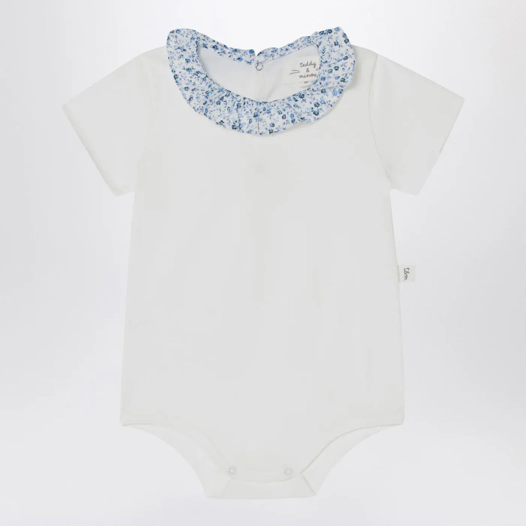 Teddy &amp; Minou - White romper with Liberty fabric collar Brand Apparel &amp; Accessories > Clothing > One-Pieces > Jumpsuits &amp; Rompers 9M