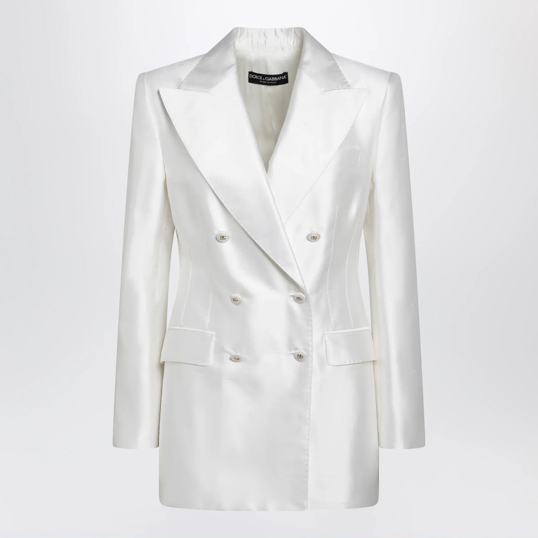 Dolce&amp;Gabbana - Double-breasted silk jacket in natural white Brand Apparel &amp; Accessories > Clothing > Outerwear > Coats &amp; Jackets 44  IT