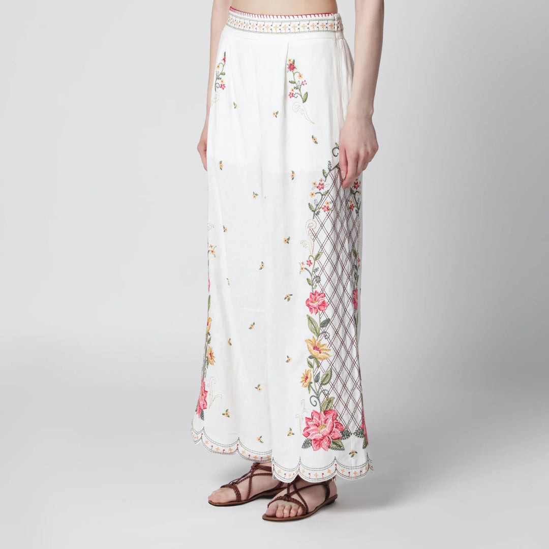 FARM Rio - Linen-blend trousers with floral embroidery Brand Apparel &amp; Accessories > Clothing > Pants