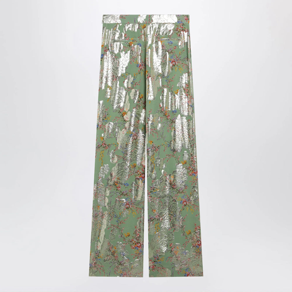 Valentino - Silk trousers with all-over print in green Brand Apparel & Accessories > Clothing > Pants 42  IT