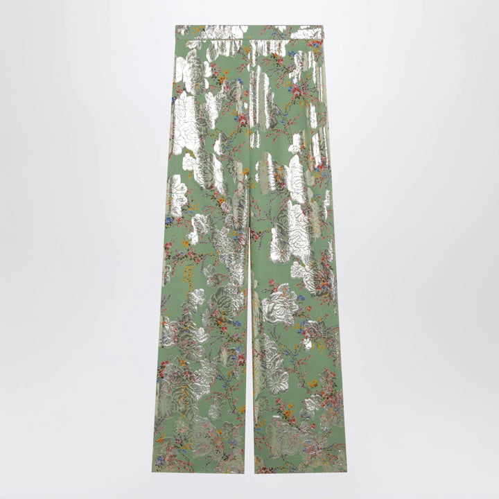 Valentino - Silk trousers with all-over print in green Brand Apparel &amp; Accessories > Clothing > Pants 44  IT