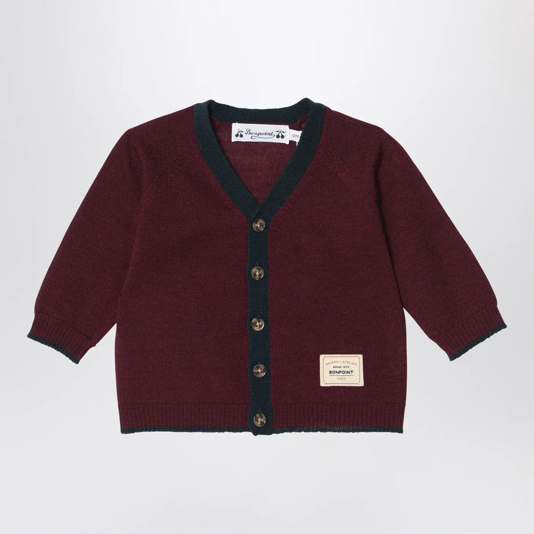 Bonpoint - Burgundy wool cardigan Brand Apparel & Accessories > Clothing > Shirts & Tops 12M