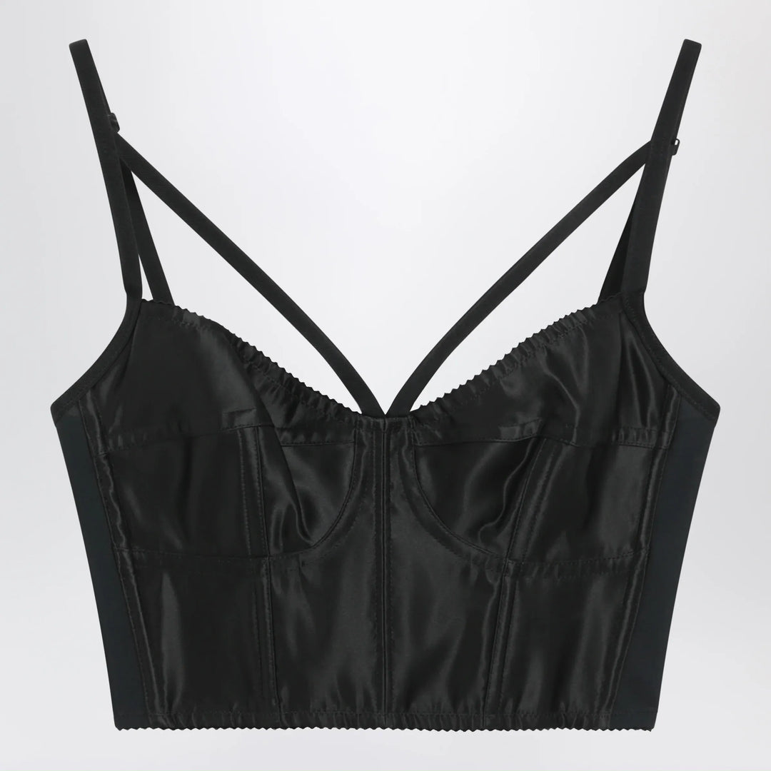 Dolce&amp;Gabbana - Heart-neck satin bustier top in black Brand Apparel &amp; Accessories > Clothing > Shirts &amp; Tops 38  IT