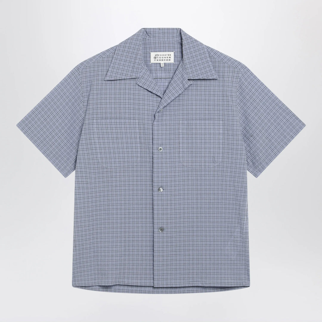 Maison Margiela - Light blue check bowling shirt Brand Apparel &amp; Accessories > Clothing > Shirts &amp; Tops