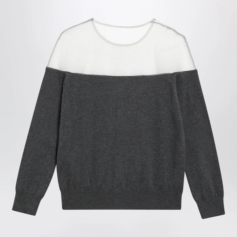 MM6 Maison Margiela - Knit cardigan with sheer yoke in cotton dark grey Brand Apparel & Accessories > Clothing > Shirts & Tops M