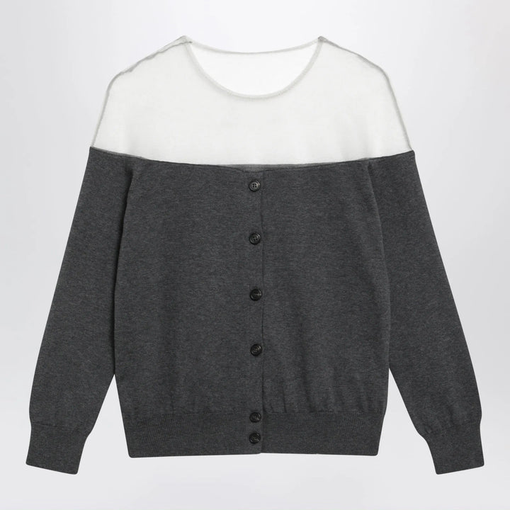 MM6 Maison Margiela - Knit cardigan with sheer yoke in cotton dark grey Brand Apparel &amp; Accessories > Clothing > Shirts &amp; Tops M
