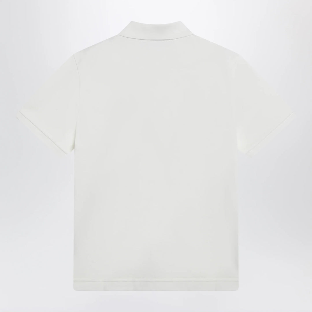 Moncler - White cotton piqué polo shirt with logo patch Brand Apparel &amp; Accessories > Clothing > Shirts &amp; Tops