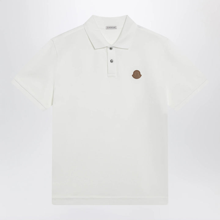 Moncler - White cotton piqué polo shirt with logo patch Brand Apparel &amp; Accessories > Clothing > Shirts &amp; Tops M