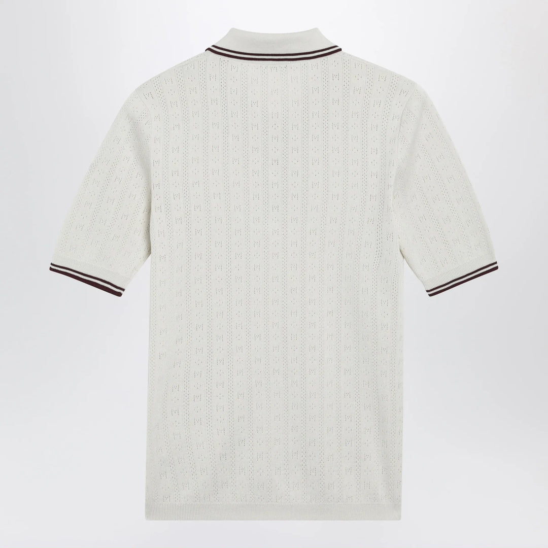 Moncler - White cotton polo with diamond pattern Brand Apparel &amp; Accessories > Clothing > Shirts &amp; Tops S