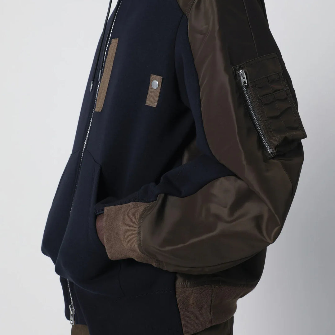 Sacai - Navy/kakhi cotton-blend hoodie Brand Apparel &amp; Accessories > Clothing > Shirts &amp; Tops 3