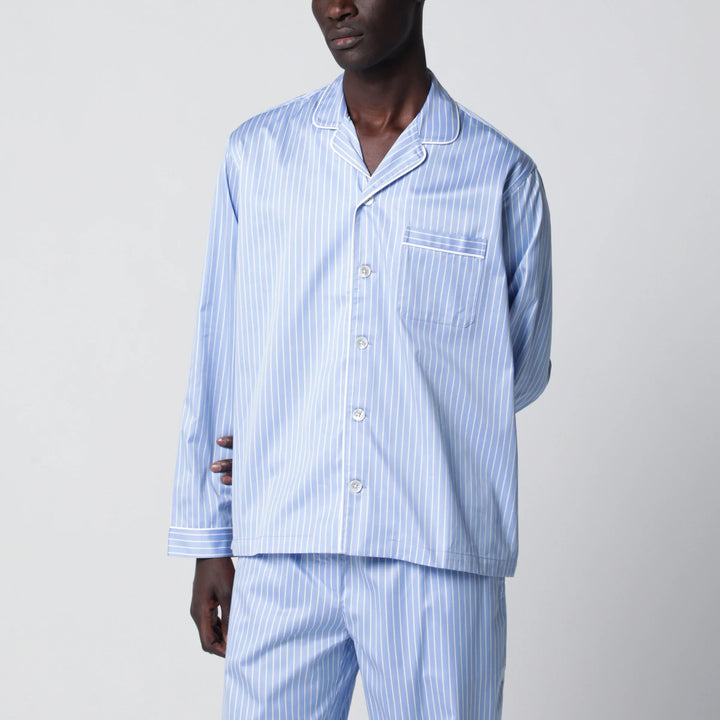 Tekla - Light blue pajama shirt with white stripes Brand Apparel &amp; Accessories > Clothing > Shirts &amp; Tops S