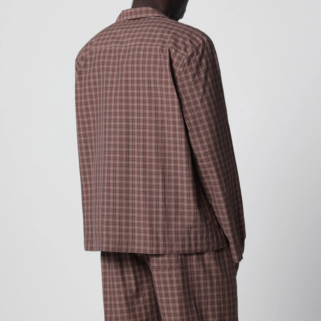 Tekla - Serra-colored cotton pajama shirt with check pattern Brand Apparel &amp; Accessories > Clothing > Shirts &amp; Tops