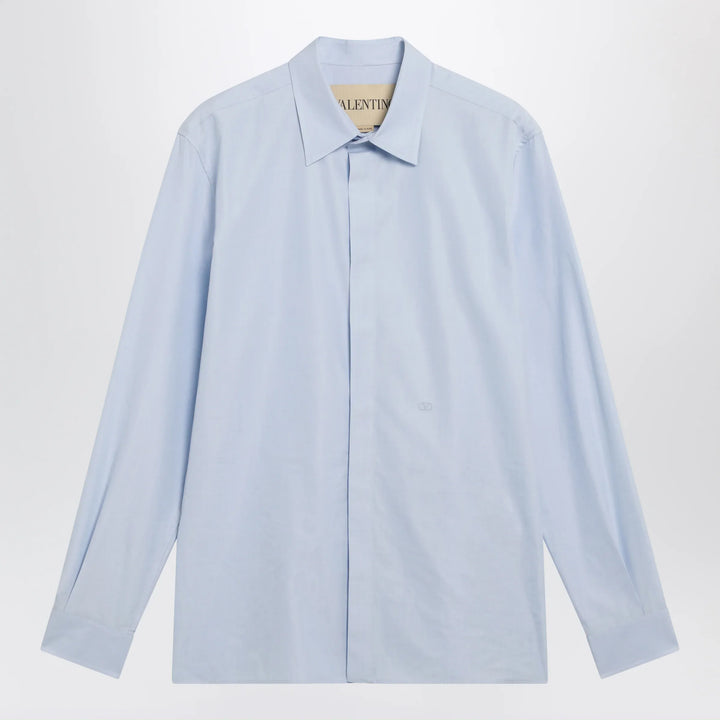 Valentino - Light blue fil-à-fil cotton shirt with VLogo embroidery Brand Apparel &amp; Accessories > Clothing > Shirts &amp; Tops 39