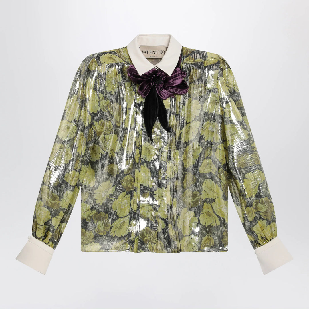 Valentino - Shirt in lurex with Après L’Hiver Poppies print Brand Apparel & Accessories > Clothing > Shirts & Tops 40  IT