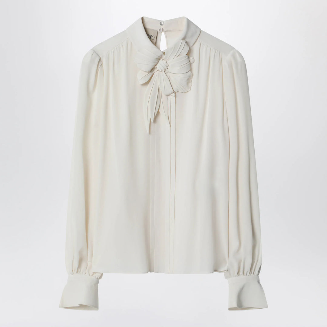 Valentino - Vanilla-colored silk blouse with flower Brand Apparel & Accessories > Clothing > Shirts & Tops 42  IT