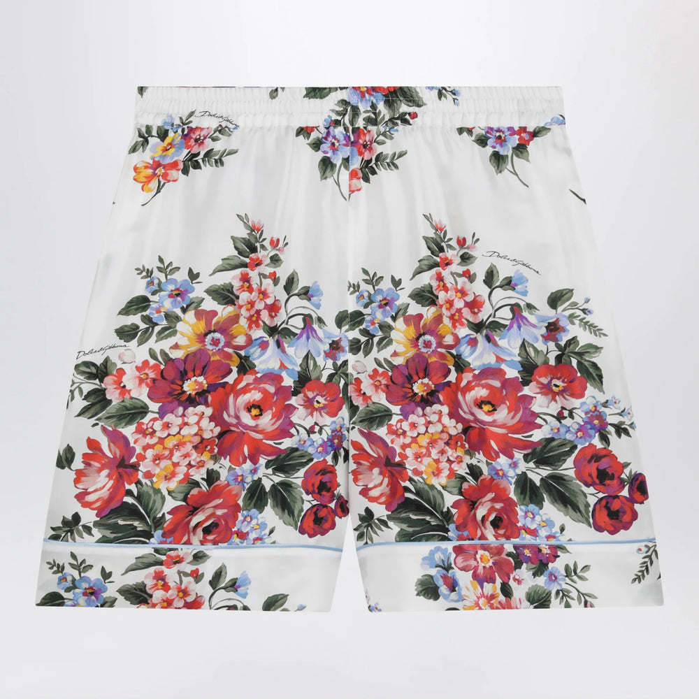 Dolce&Gabbana - Vanity bermuda shorts in silk twill, white floral print Brand Apparel & Accessories > Clothing > Shorts 38  IT