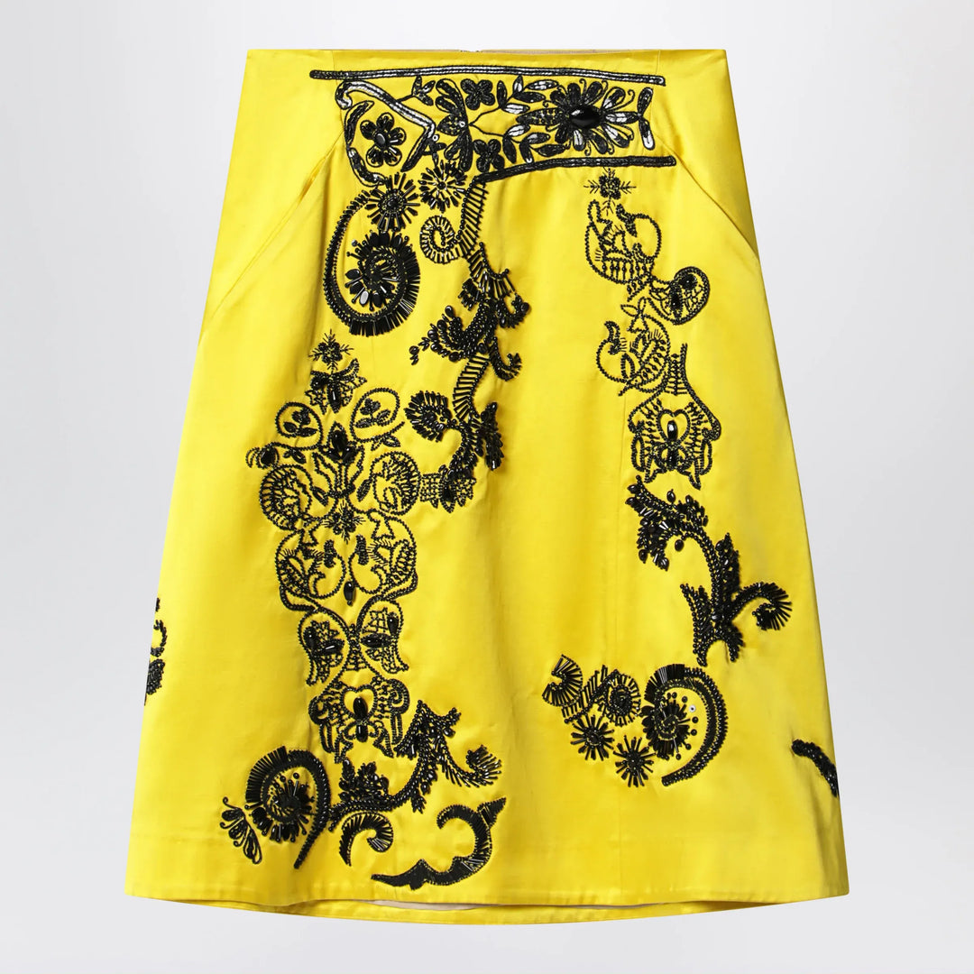 Dries Van Noten - Yellow skirt with black sequin embroidery Brand Apparel & Accessories > Clothing > Skirts 36  FR