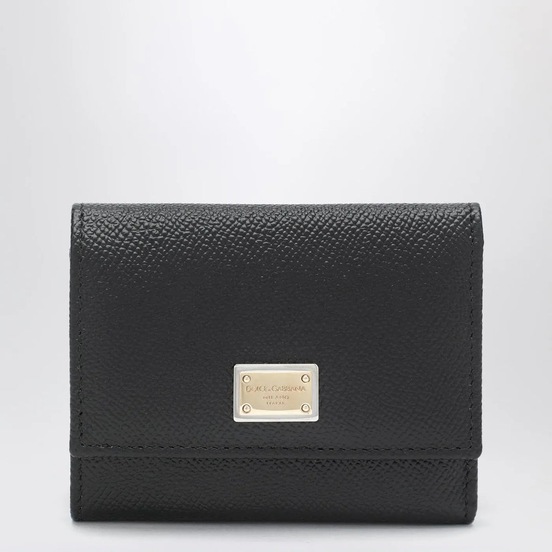 Dolce&amp;Gabbana - Black dauphine leather wallet with logo plaque Brand Apparel &amp; Accessories TU