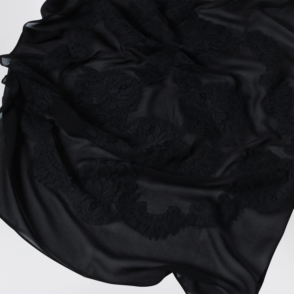 Dolce&Gabbana - Black silk stole with floral embroidery Brand Apparel & Accessories TU