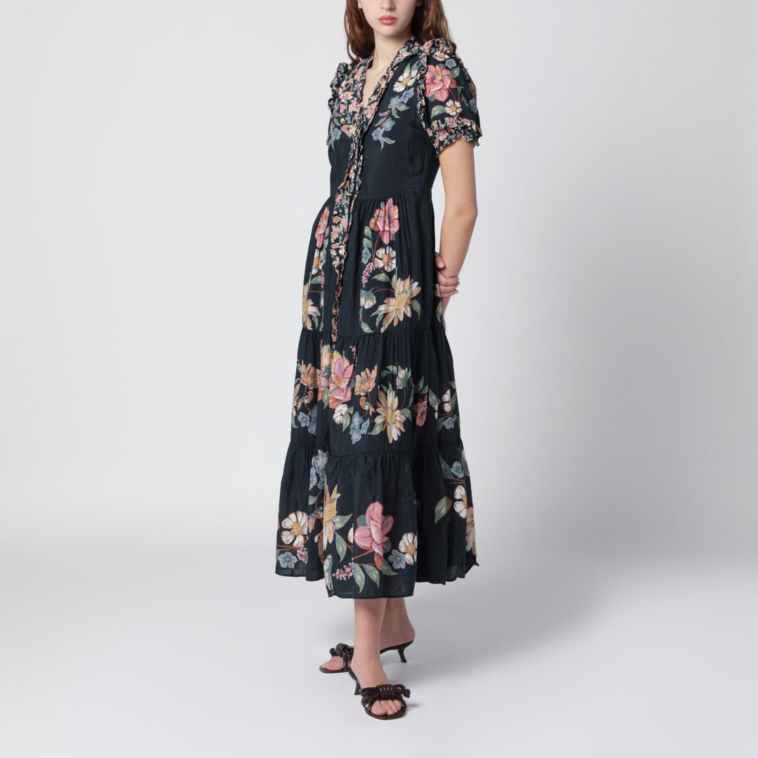 Apparel & Accessories FARM Rio - Dark Blue Midi Dress With Floral Pattern Brand