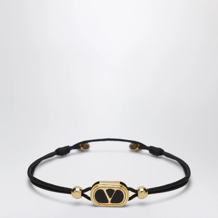 Valentino Garavani - Black cord bracelet with enamelled gold V logo Brand Apparel &amp; Accessories > Jewelry TU