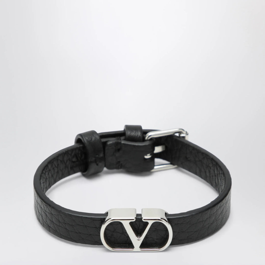 Valentino Garavani - VLogo Signature bracelet in grained calfskin leather, black Brand Apparel & Accessories > Jewelry TU