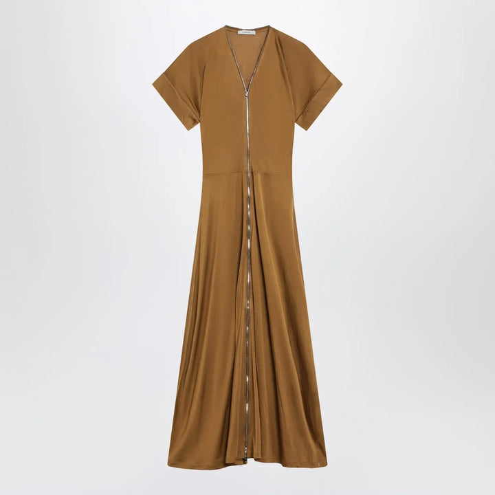 LEMAIRE - Cinnamon-brown zip-up dress in cotton-viscose jersey Brand Apparel &amp; Accessories S