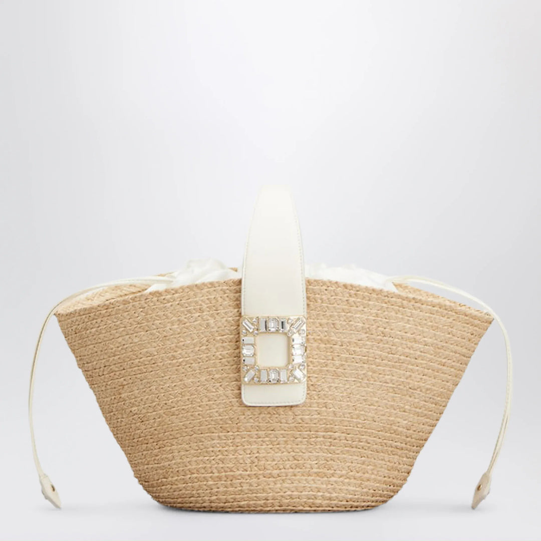 ROGER VIVIER - Viv' Skate Shopping Bag in Beige/White Raffia Brand Apparel & Accessories TU