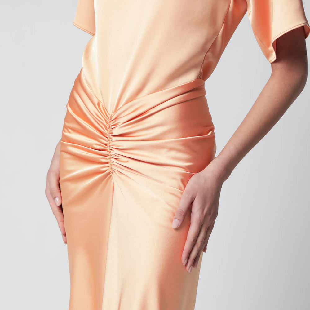 THE ANDAMANE - Iris long satin dress in peach Brand Apparel & Accessories