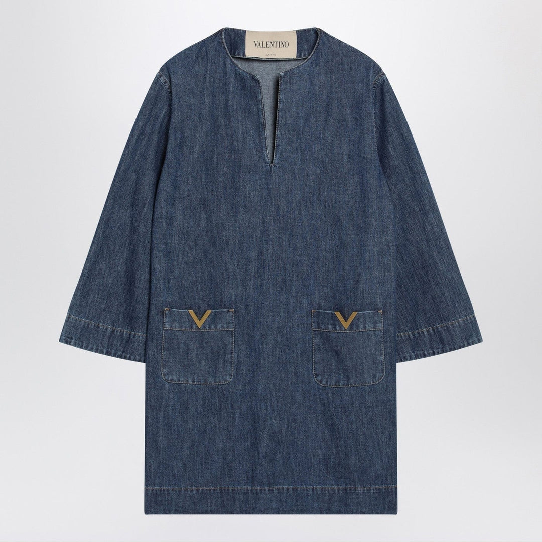 Apparel & Accessories Valentino - Denim mini dress with V Gold details Brand