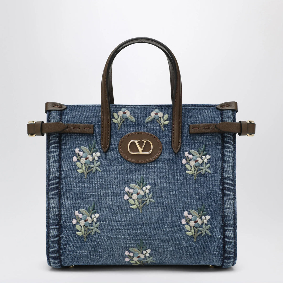 Valentino Garavani - Antibes small embroidered denim shopping bag in blue Brand Apparel & Accessories TU