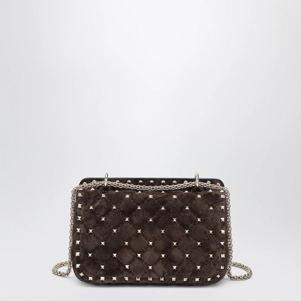 Valentino Garavani - Rockstud Spike bag in brown suede Brand Apparel & Accessories U