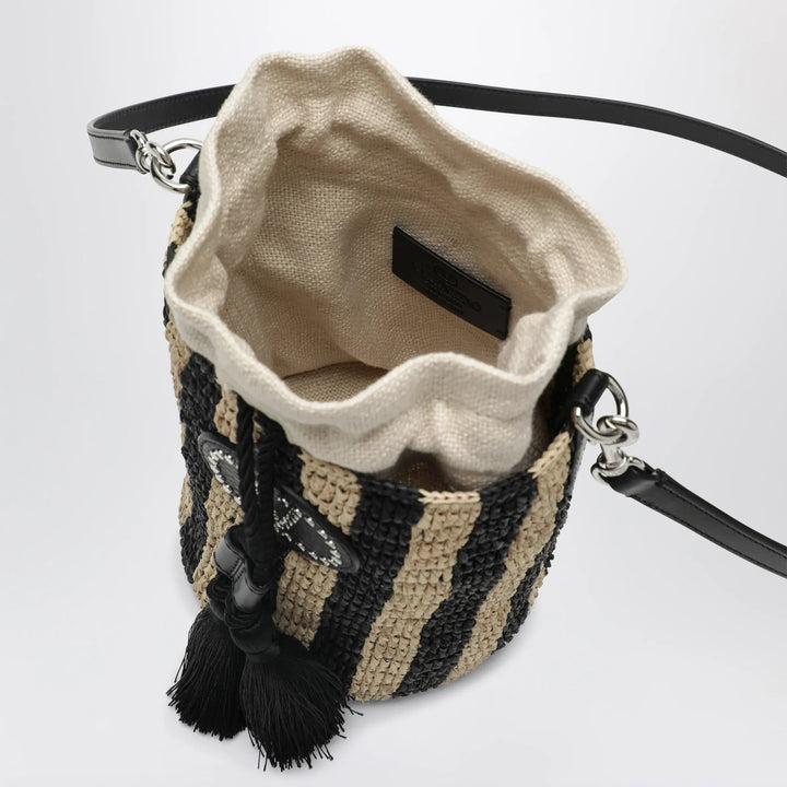 Valentino Garavani - Small bucket bag in raffia with beige and black stripes Brand Apparel &amp; Accessories TU