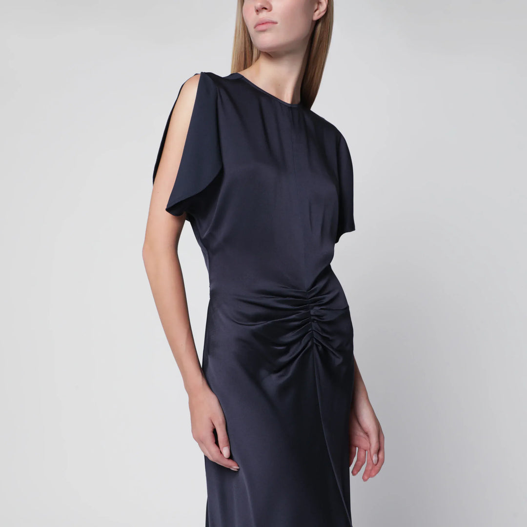 Victoria Beckham - Bela Midi Dress in Midnight Satin Crêpe Brand Apparel &amp; Accessories 8 UK