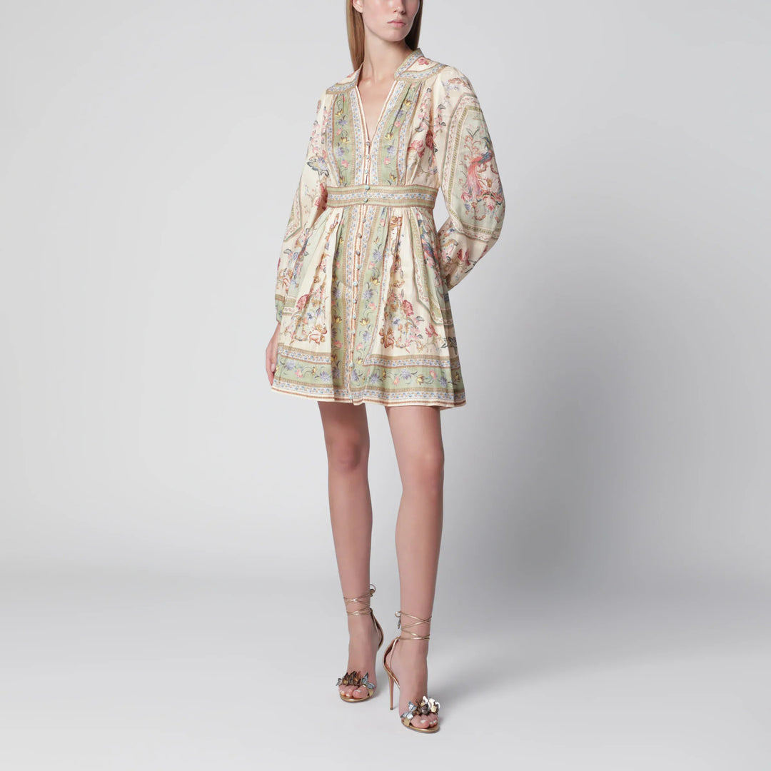 ZIMMERMANN - Roselight Mini Dress in Sage Floral Linen Brand Apparel &amp; Accessories 0