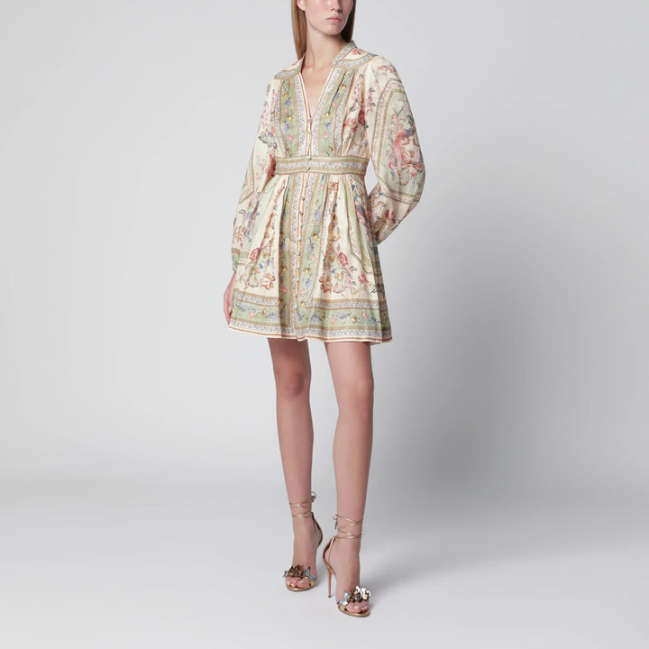 ZIMMERMANN - Roselight Mini Dress in Sage Floral Linen Brand Apparel &amp; Accessories 0