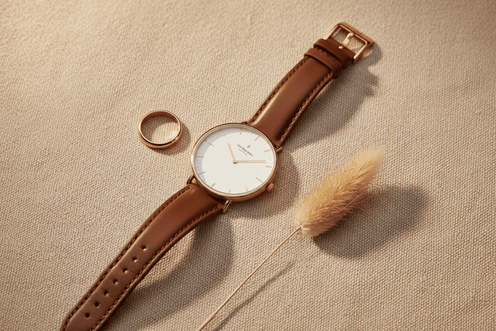 Nordgreen Native 32mm Rose Gold Case Brown Leather Strap Watch Brand Chronograph Watches