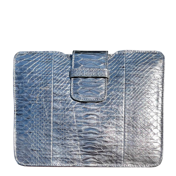 Italian Luxury Group Clutch Metallic Silver Genuine Python Clutch Brand