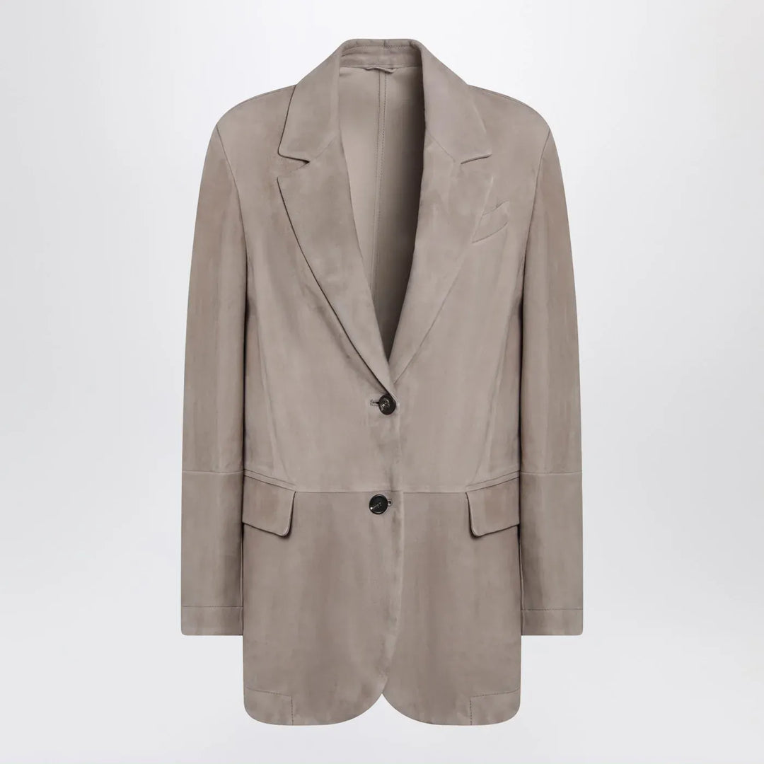 Brunello Cucinelli - Light brown suede single-breasted blazer Brand Coats &amp; Jackets 40  IT