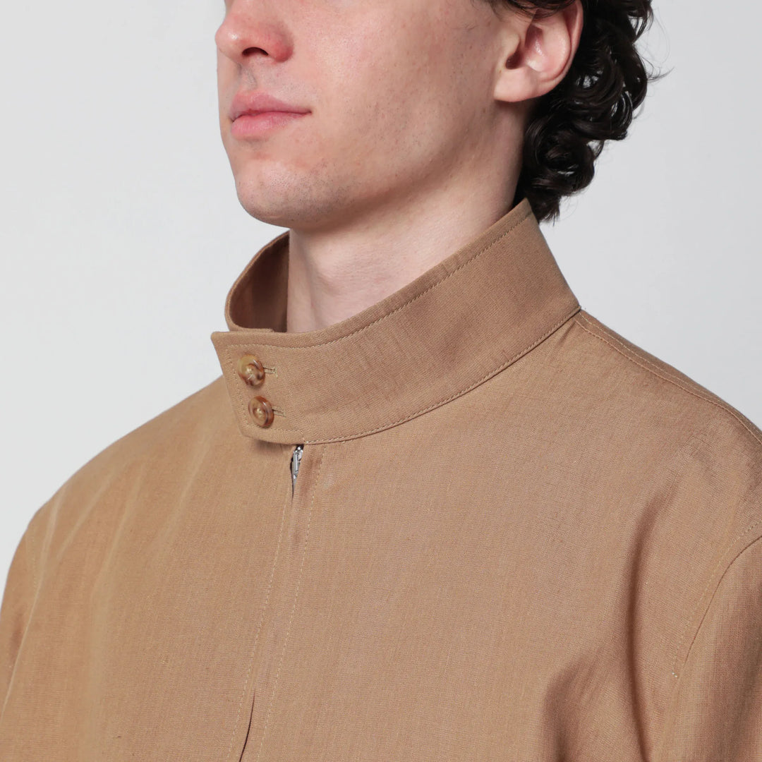 Lardini - Camel linen-blend jacket Brand Coats &amp; Jackets