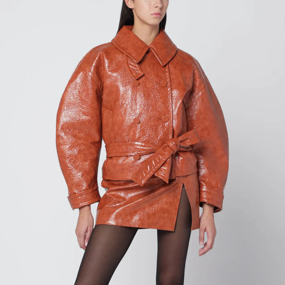 THE ANDAMANE - Tan leather-effect belted jacket Brand Coats &amp; Jackets 40  IT