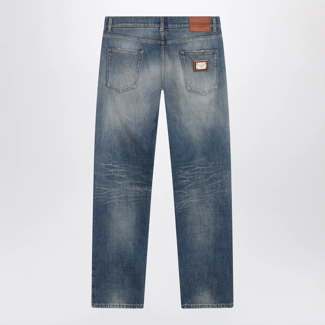 Dolce&amp;Gabbana - Blue Washed-Effect Jeans with Logo Plaque Brand